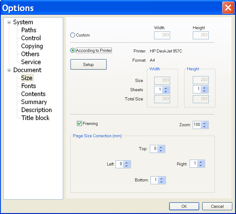 New Dialog box Document - Size